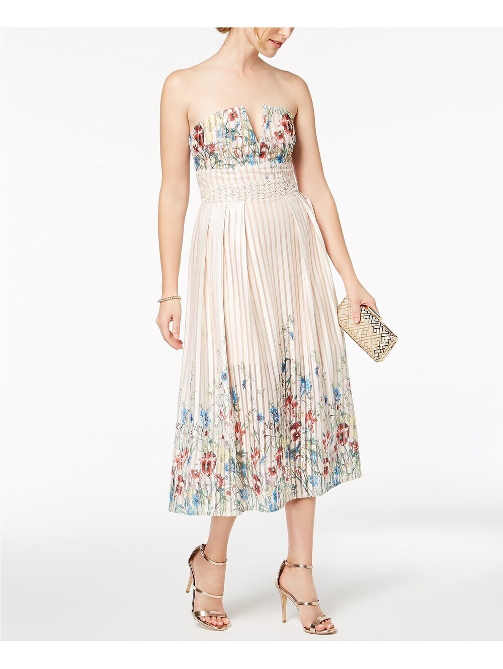 Foxiedox Womens Strapless Floral Print Midi Dress Size S